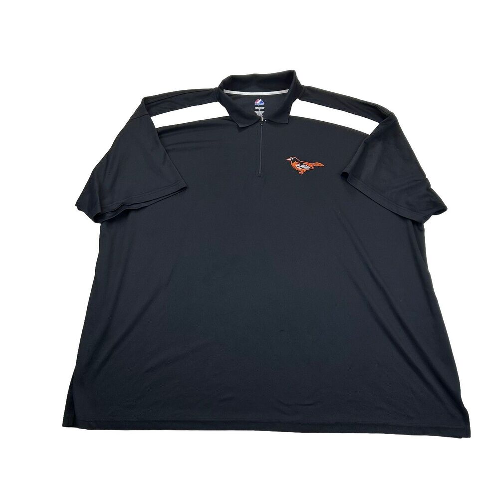Vintage Baltimore Orioles Zip Up Polo Shirt Mens 6XL Black White Majestic